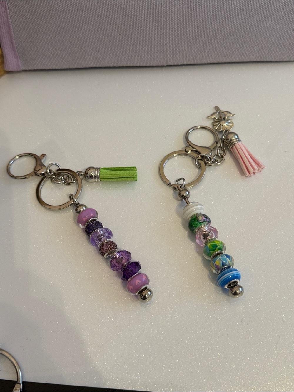 Handmade Beaded Tassel Keychains Bead Bar Charm Bar Bundle of 2 -